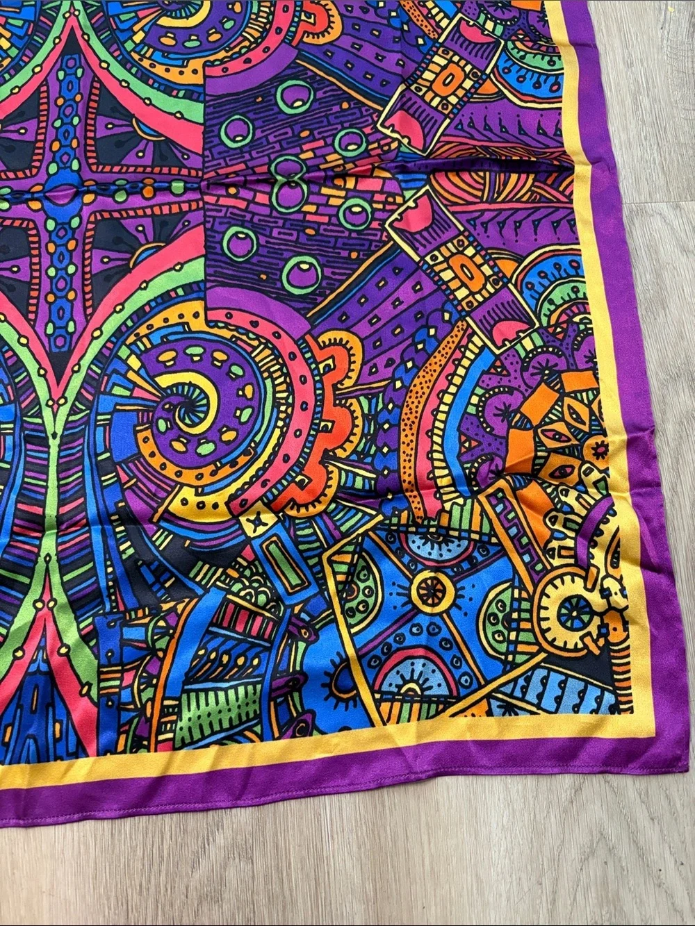 100% Mulberry Silk Psychedelic Boho Square Scarf 26.5